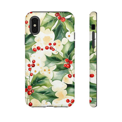 Christmas Holly on a Golden Background - Impact Resistant Phone Case iPhone X Glossy